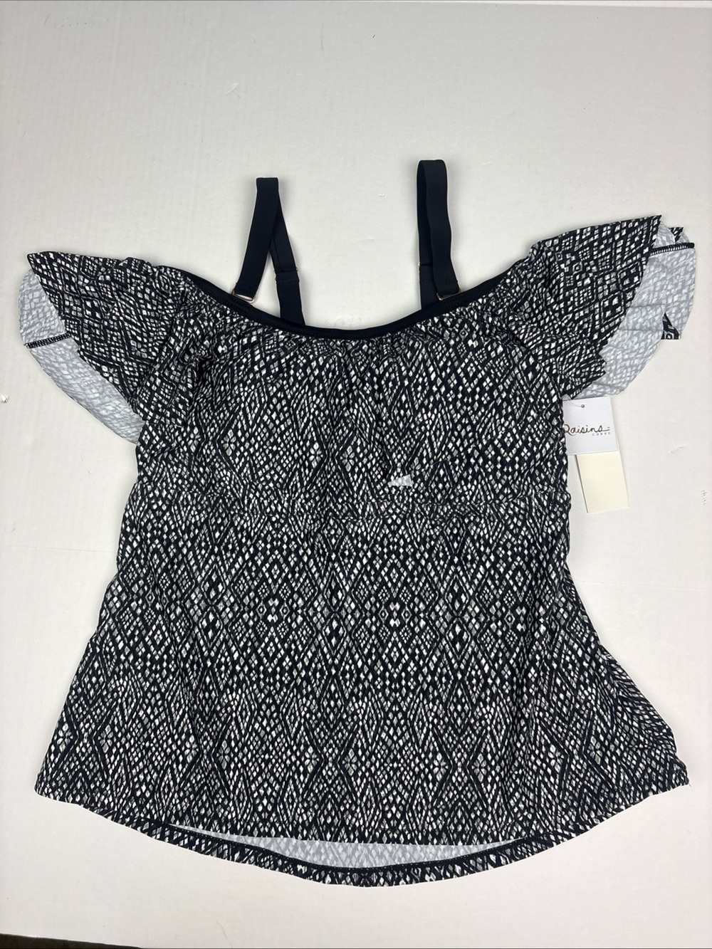 Raisins Curve Women Size 14W Tankini Swim Black White Off Shoulder Ruffle New